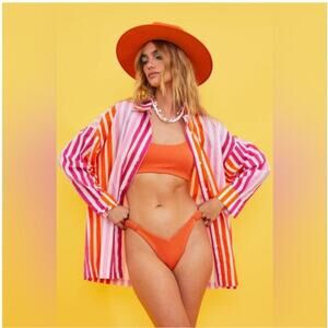 Beach Riot x Revolve Alexa Button Down Sunset Stripes Cover Up Women's Size PL